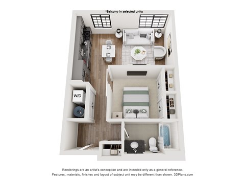 Falcon Floor Plan | 589-639 Sq. Ft. at Aviator Lofts, Newport News Virginia